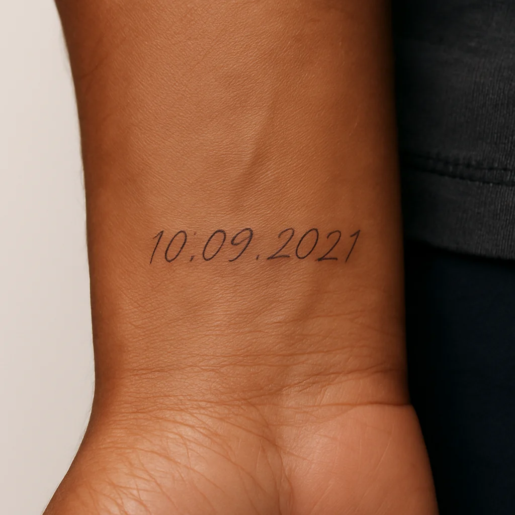 Birth date in a father's handwriting tattooed on the inner wrist