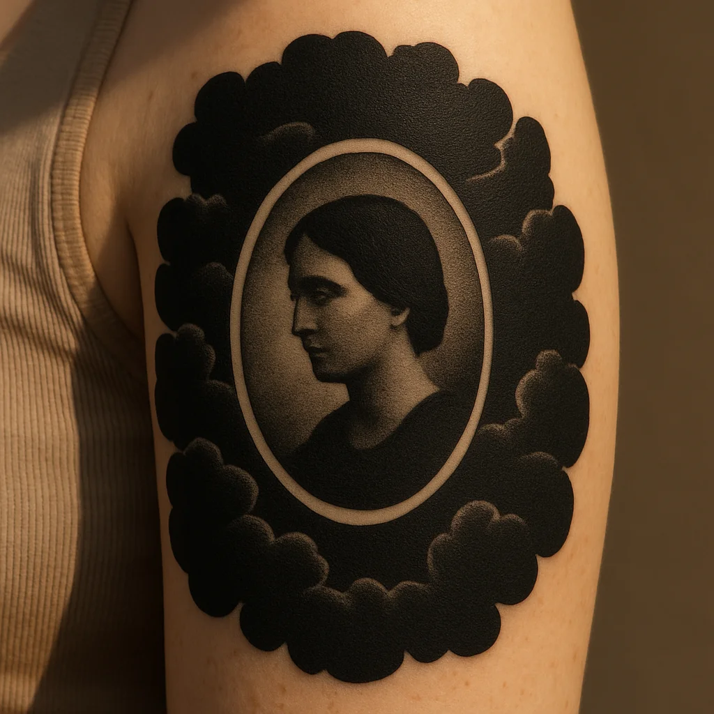 Blackout clouds framing a grey portrait window on the upper arm