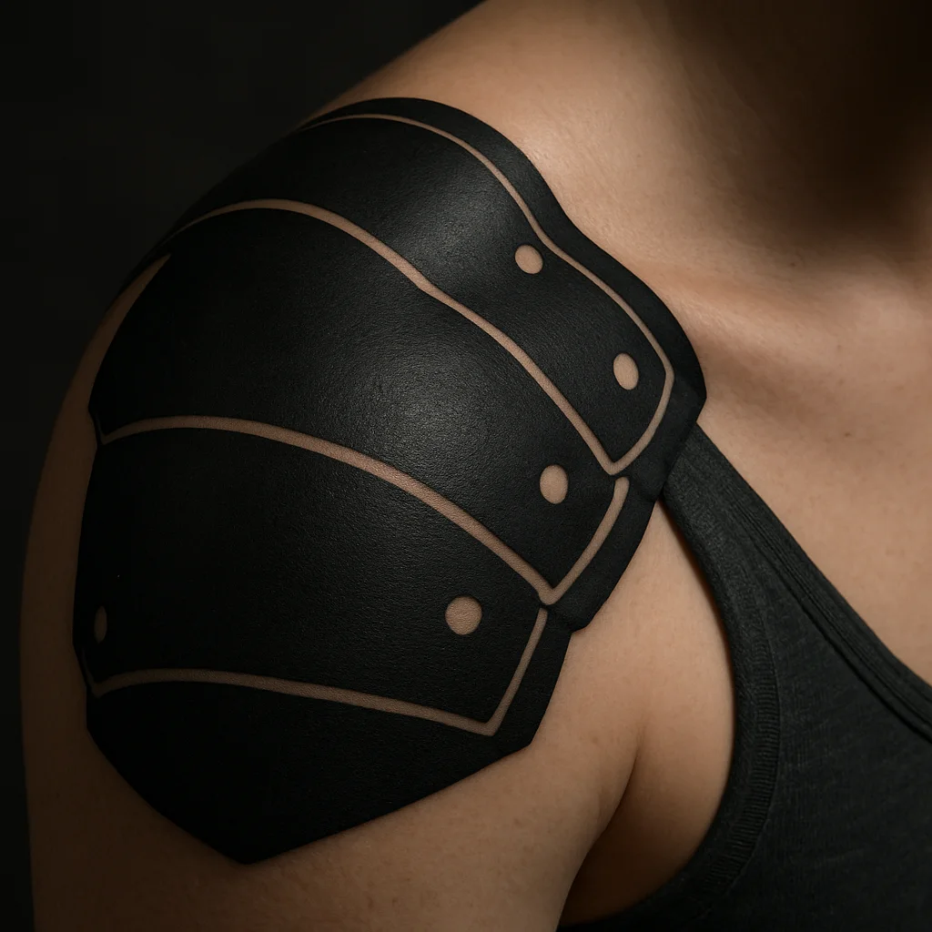 Blackwork armour pauldron shaped to the muscle of the shoulder