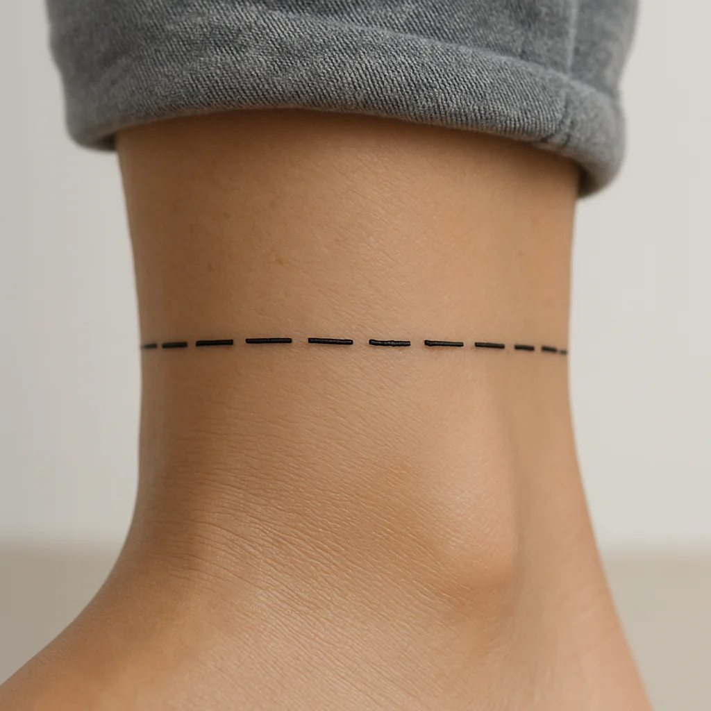 Dashed-line anklet band tattoo above the ankle