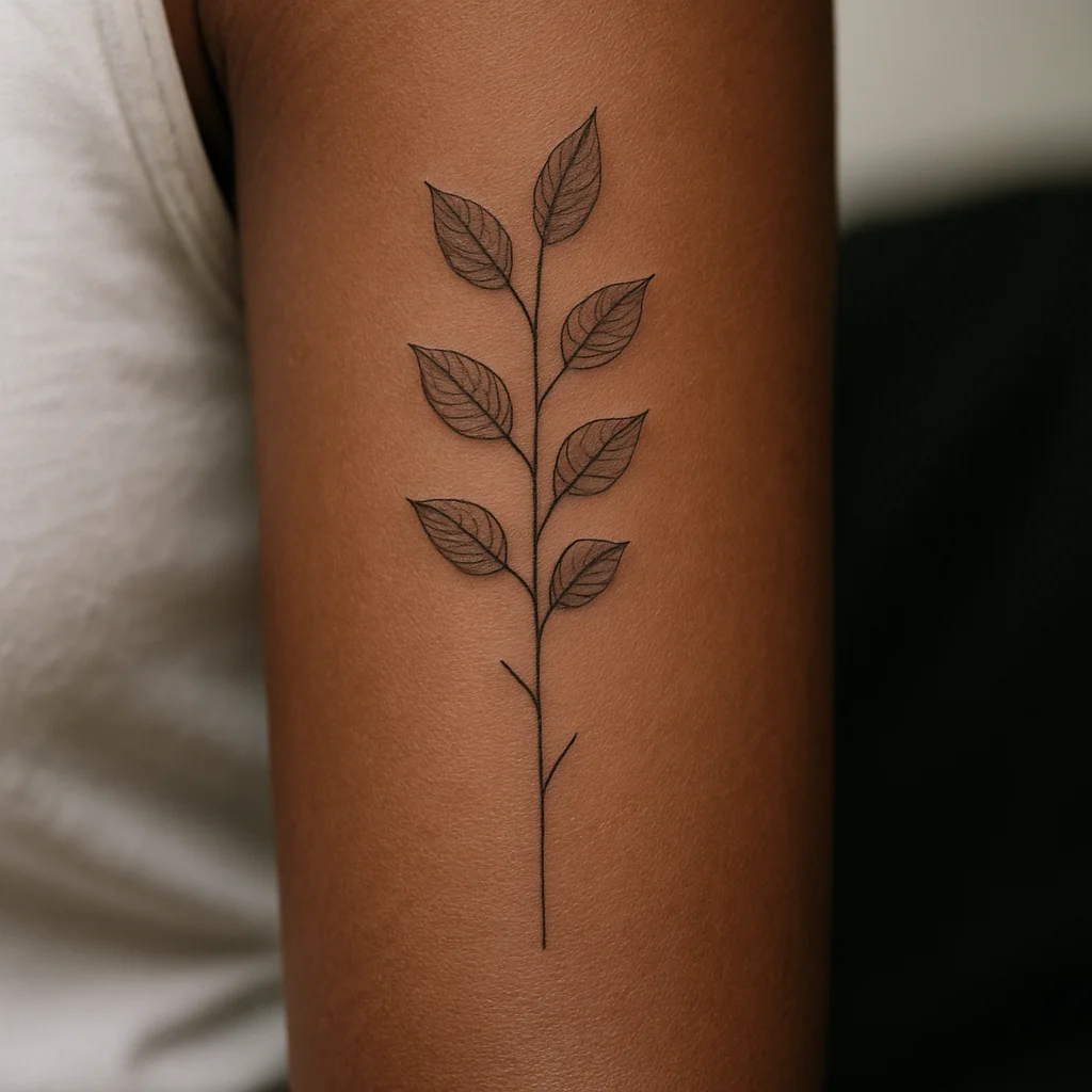 Fine-line branch with one initialled leaf per child and empty stem space on the inner forearm