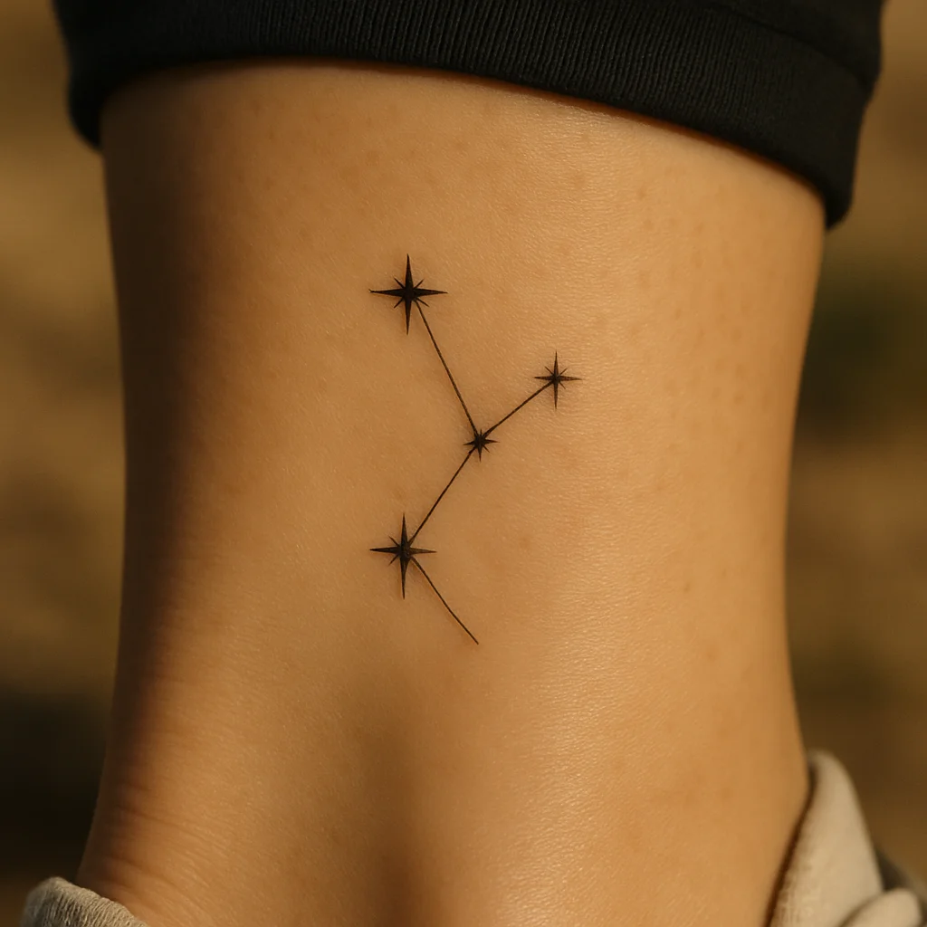 Four-star constellation tattoo wrapping the outer ankle bone