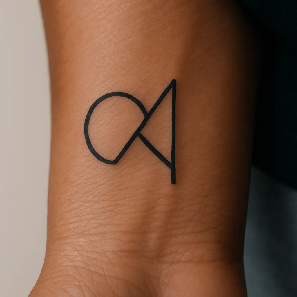 Freshly healed minimalist wrist tattoo with bold clean lines and open negative space
