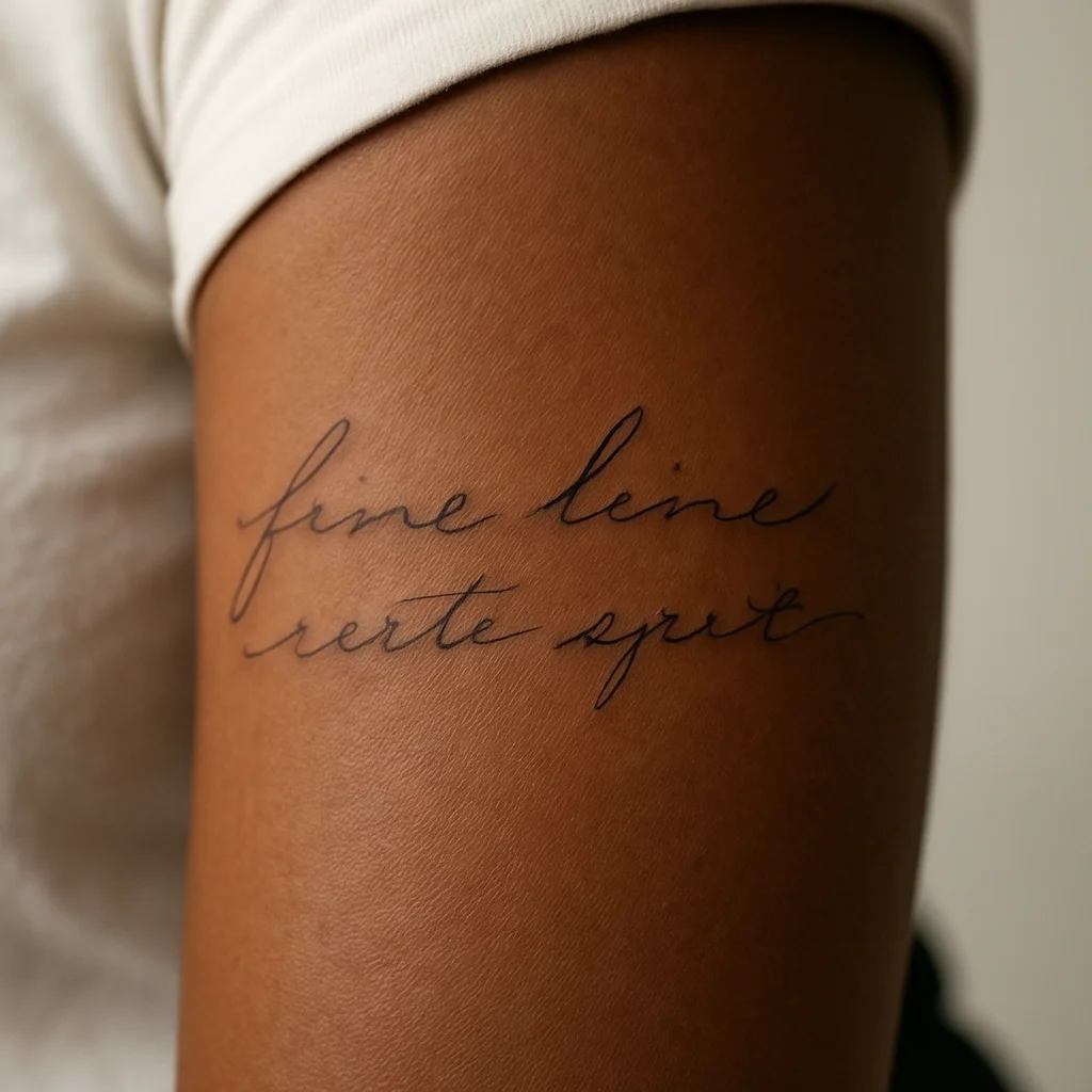 Handwritten recipe card line tattooed in fine-line script across the outer forearm