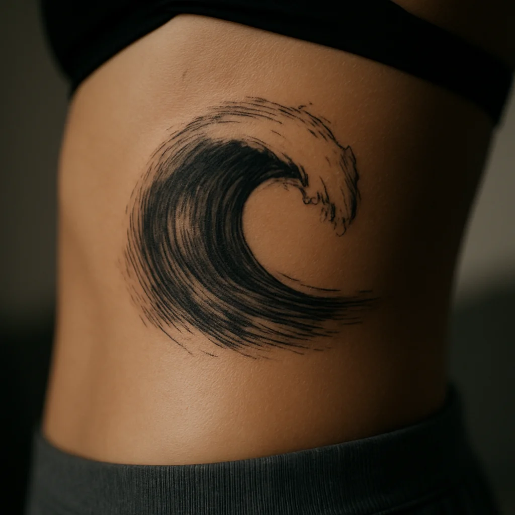 Illustrative curling wave following the rib line toward the waist