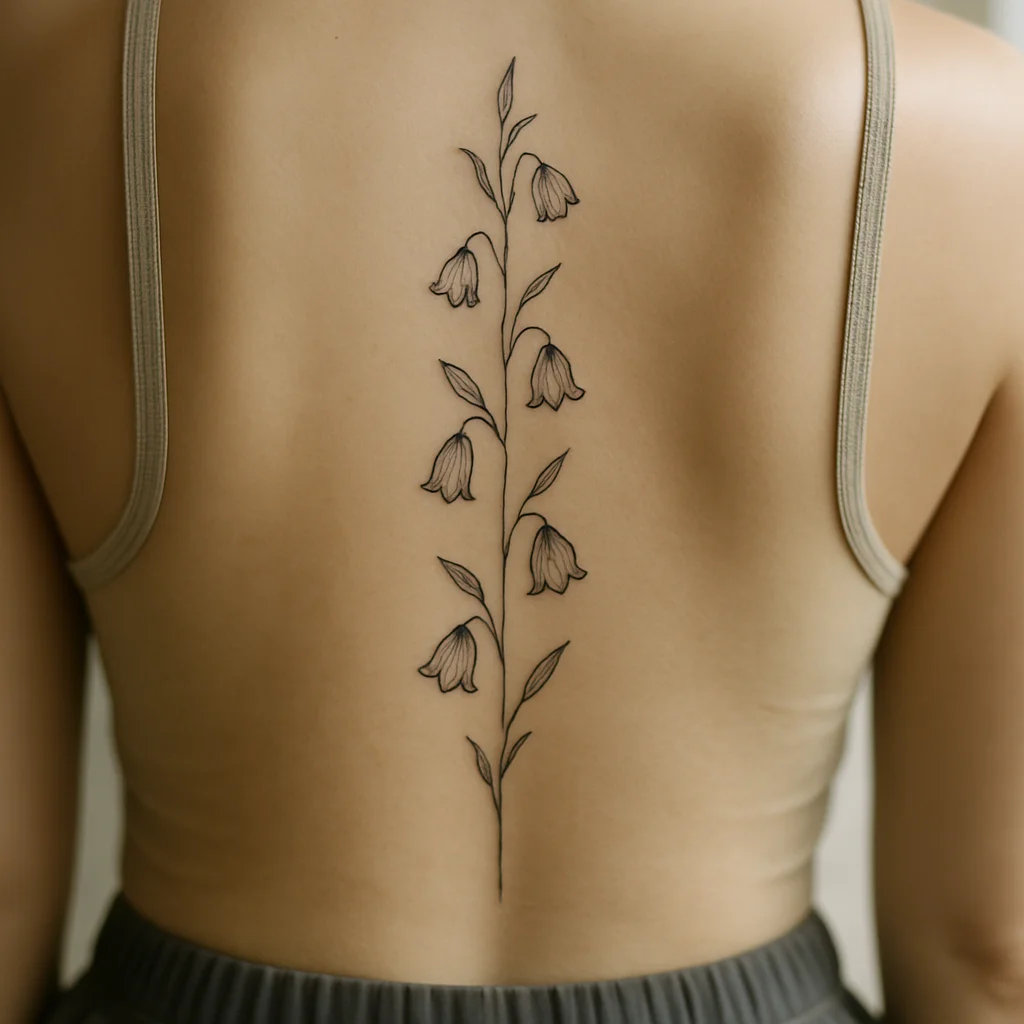 Long fine-line lily of the valley stem with alternating bells running down the spine