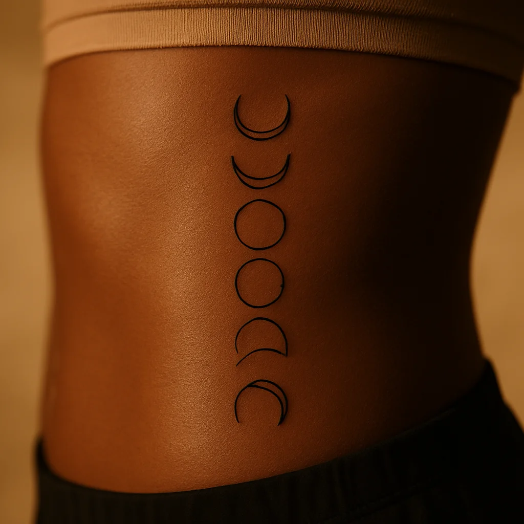 Minimalist column of moon phases stacked down the side of the ribcage