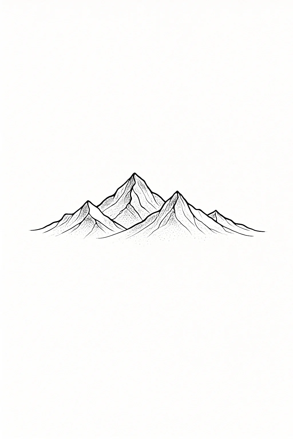 Minimalist mountain range tattoo design, black fine-line flash