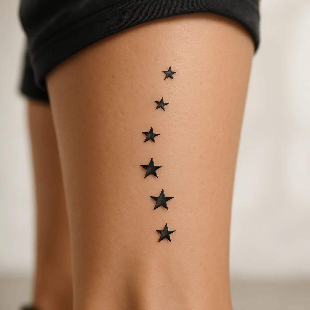 Minimalist trail of small stars shrinking as they climb the back of the calf