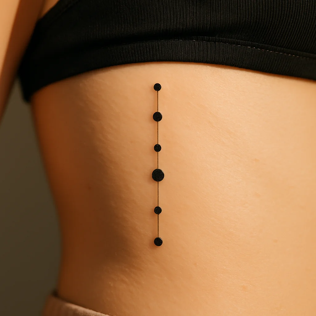 Minimalist vertical constellation with dots and thin lines on the side of the ribcage