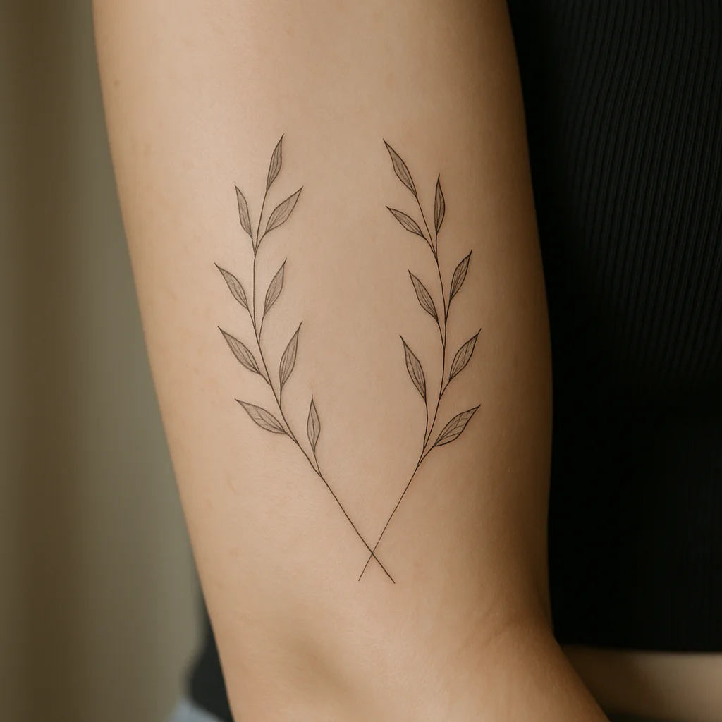 Mirrored lily of the valley stems in fine line on the inner forearm for a matching pair