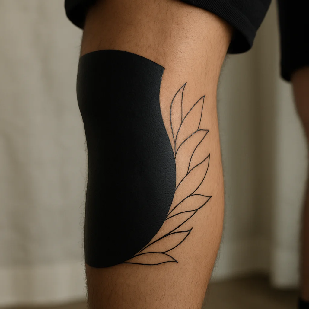 Partly finished blackwork calf wrap showing shaded outer swell and outlined shin side