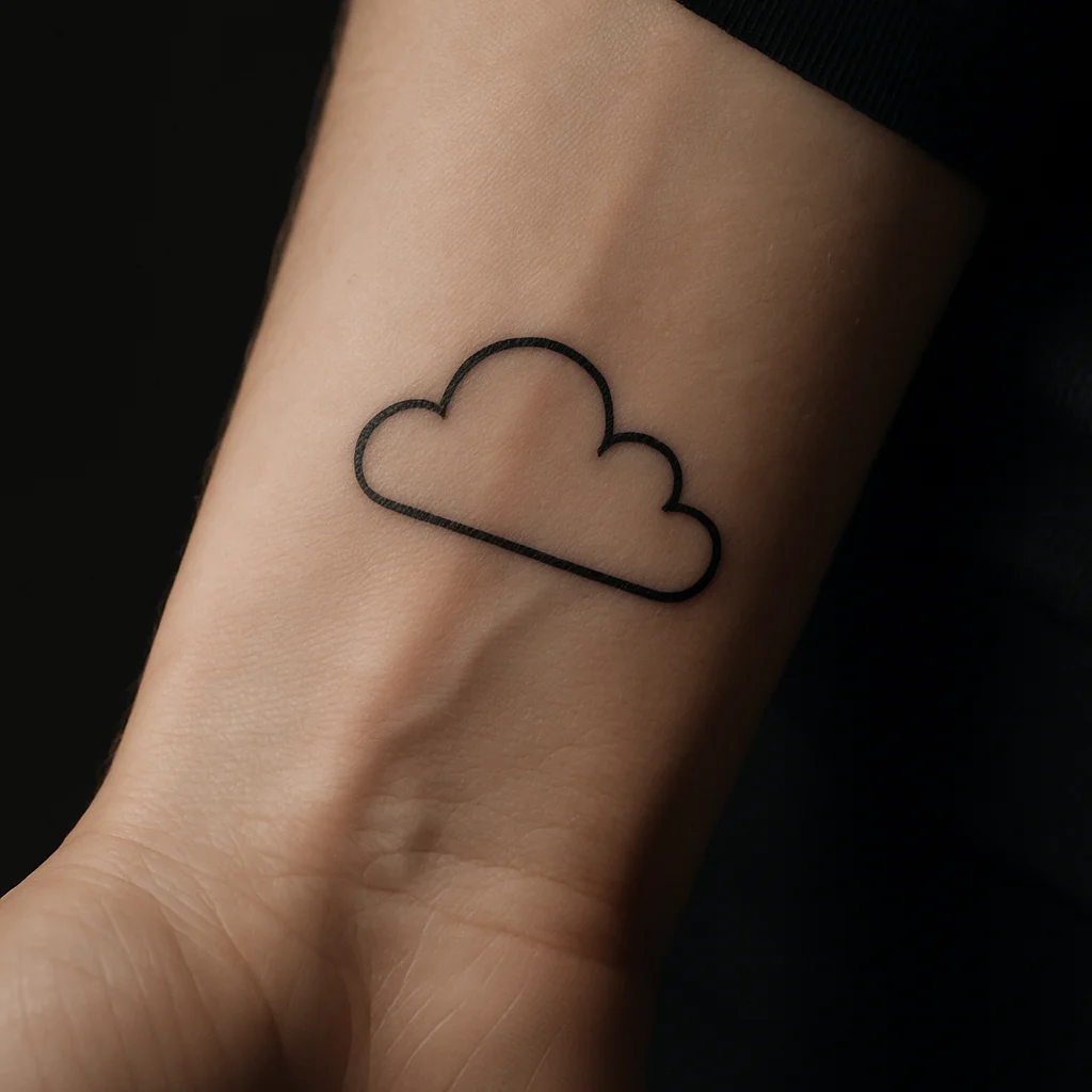Single cloud outline with three bumps, minimalist tiny tattoo on inner wrist