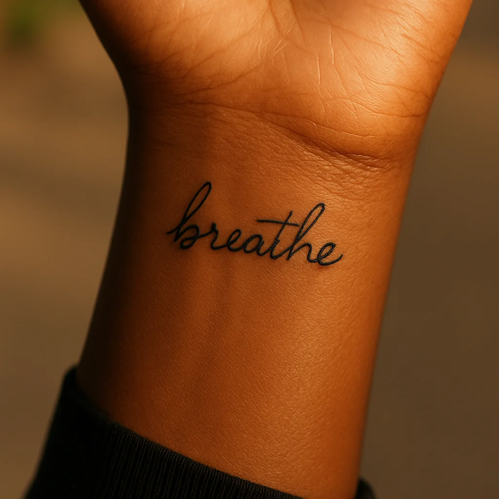 Single handwritten word tattooed in minimalist script on the inner wrist as a memorial