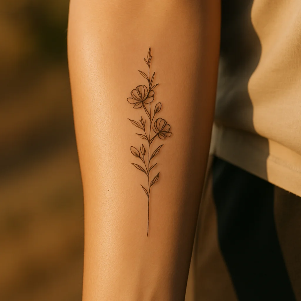 Slim fine-line vertical design centred on the inner forearm of a relaxed hanging arm