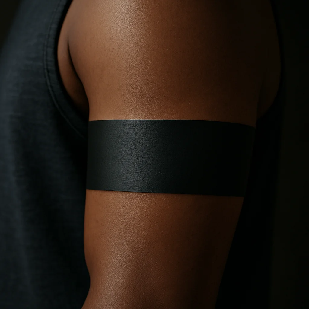 Solid black armband tattoo wrapping the bicep in clean blackwork