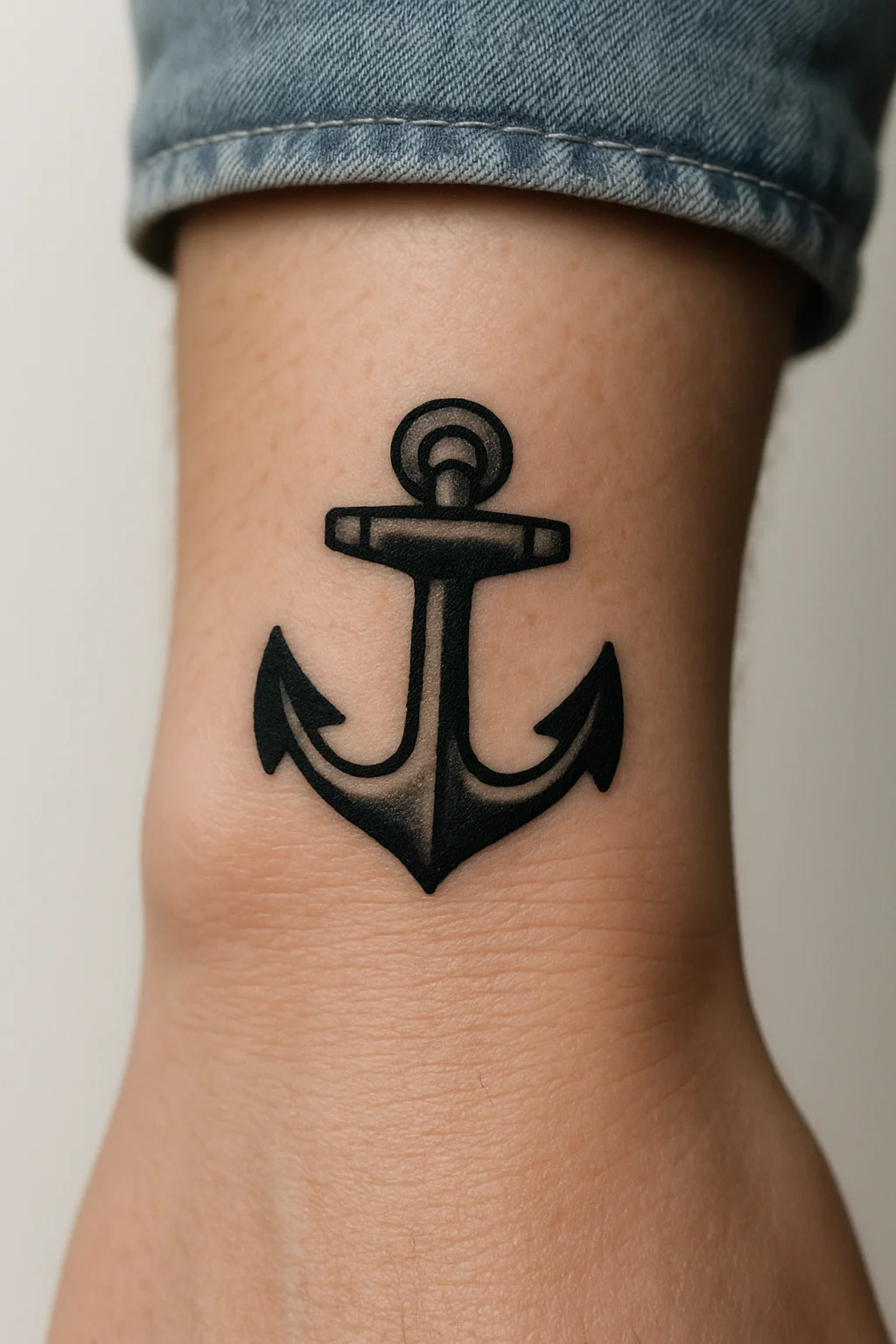 Traditional anchor motif finishing a sleeve as a cuff on the side of the wrist
