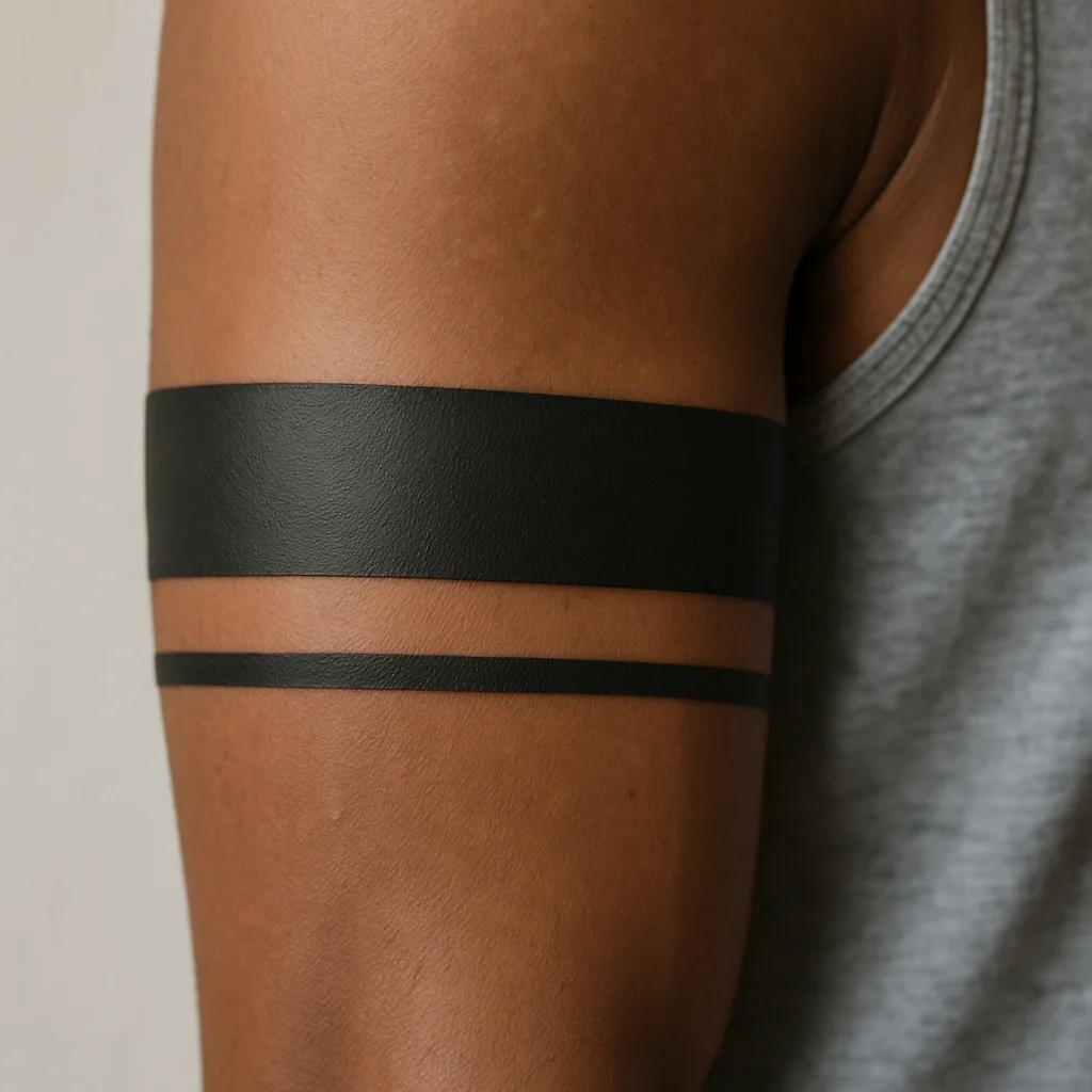 Two-tier solid black armband above the bicep in blackwork style