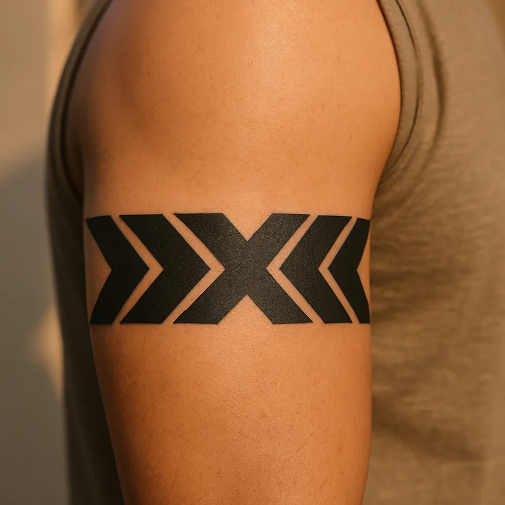 Chevron repeat armband circling the bicep in bold geometric style