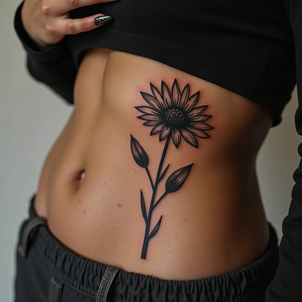 Etching-style aster built from cross-hatching along the side of the ribcage