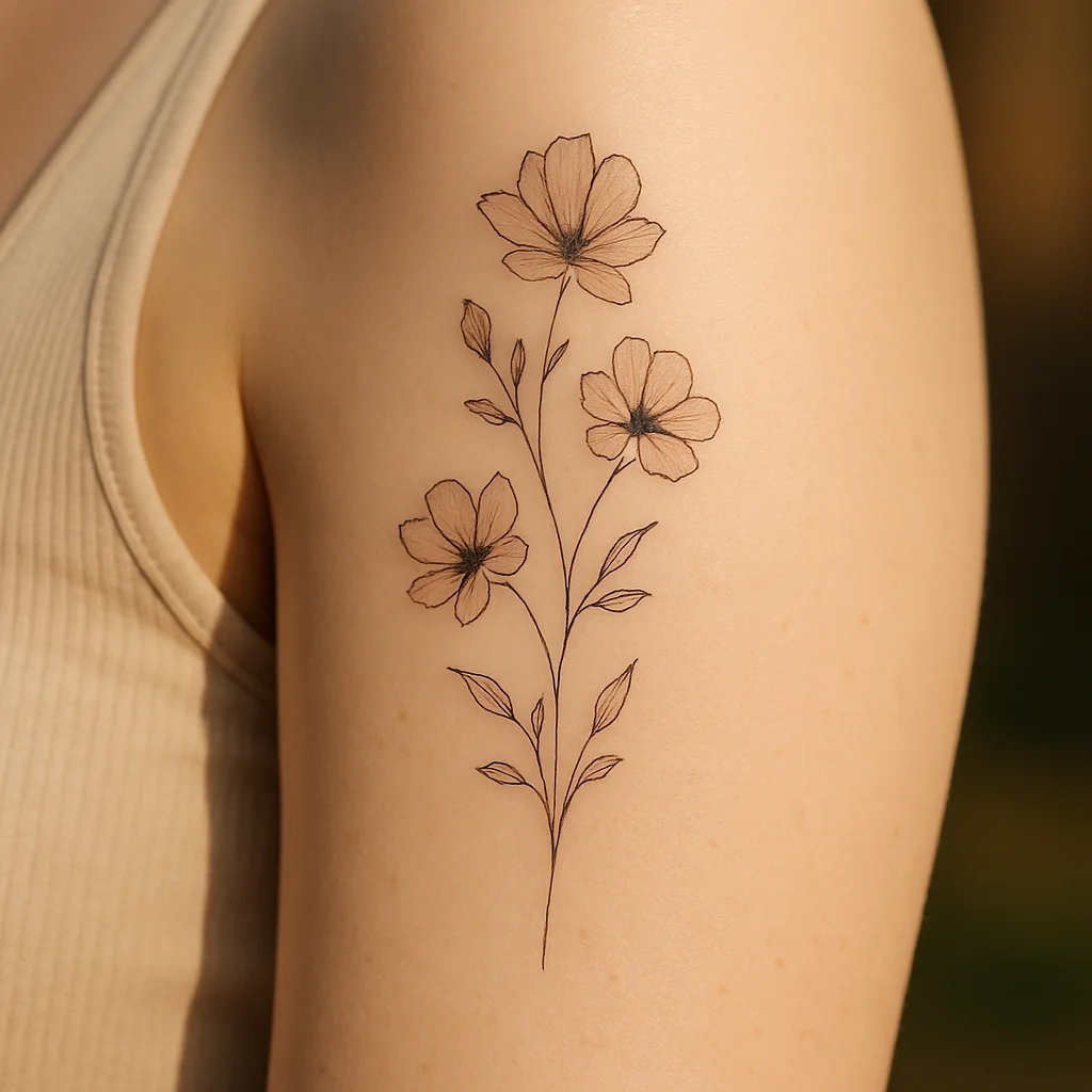 Fine-line floral upper arm design planned as the top section of a future full sleeve