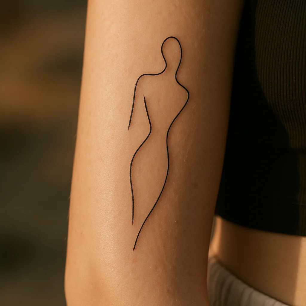 Freshly healing minimalist line tattoo on the inner forearm with light flaking skin