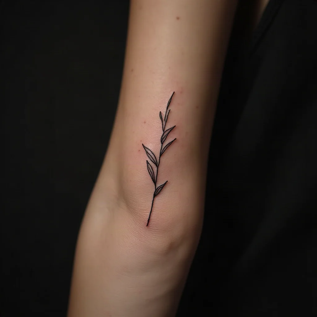 Freshly tattooed small minimalist linework design on the inner forearm under clear protective film