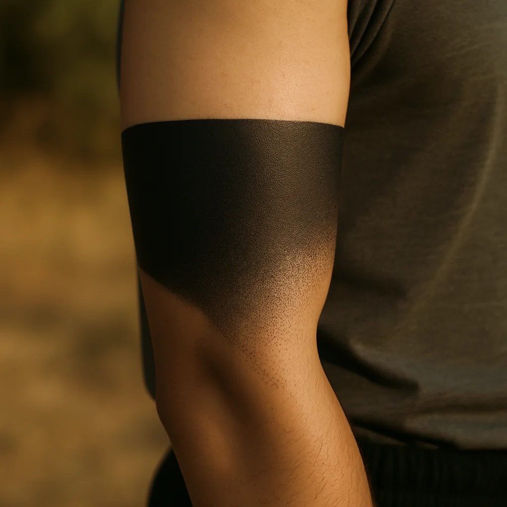 Gradient blackout armband fading downward toward the elbow on the bicep