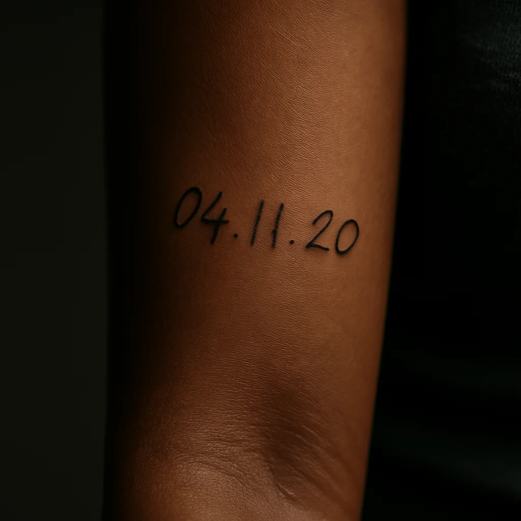 Handwritten date tattoo in a partner's own handwriting on the inner forearm in fine line