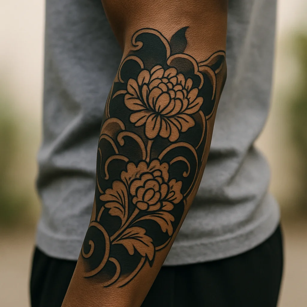 Japanese forearm panel designed as the lower third of a future full sleeve on a man's arm