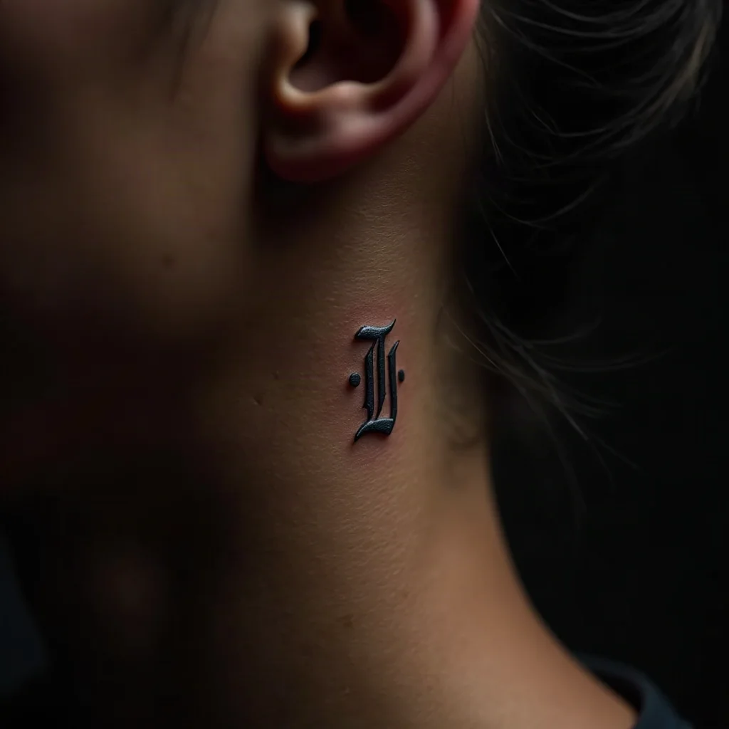 Minimalist Roman numeral III tattoo behind a sister's ear