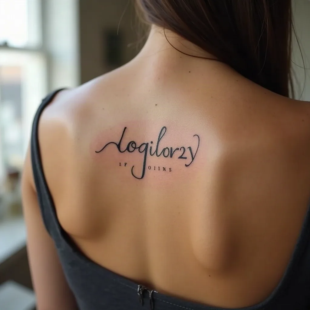 Minimalist serif Roman numeral date with wide letter spacing across the upper back