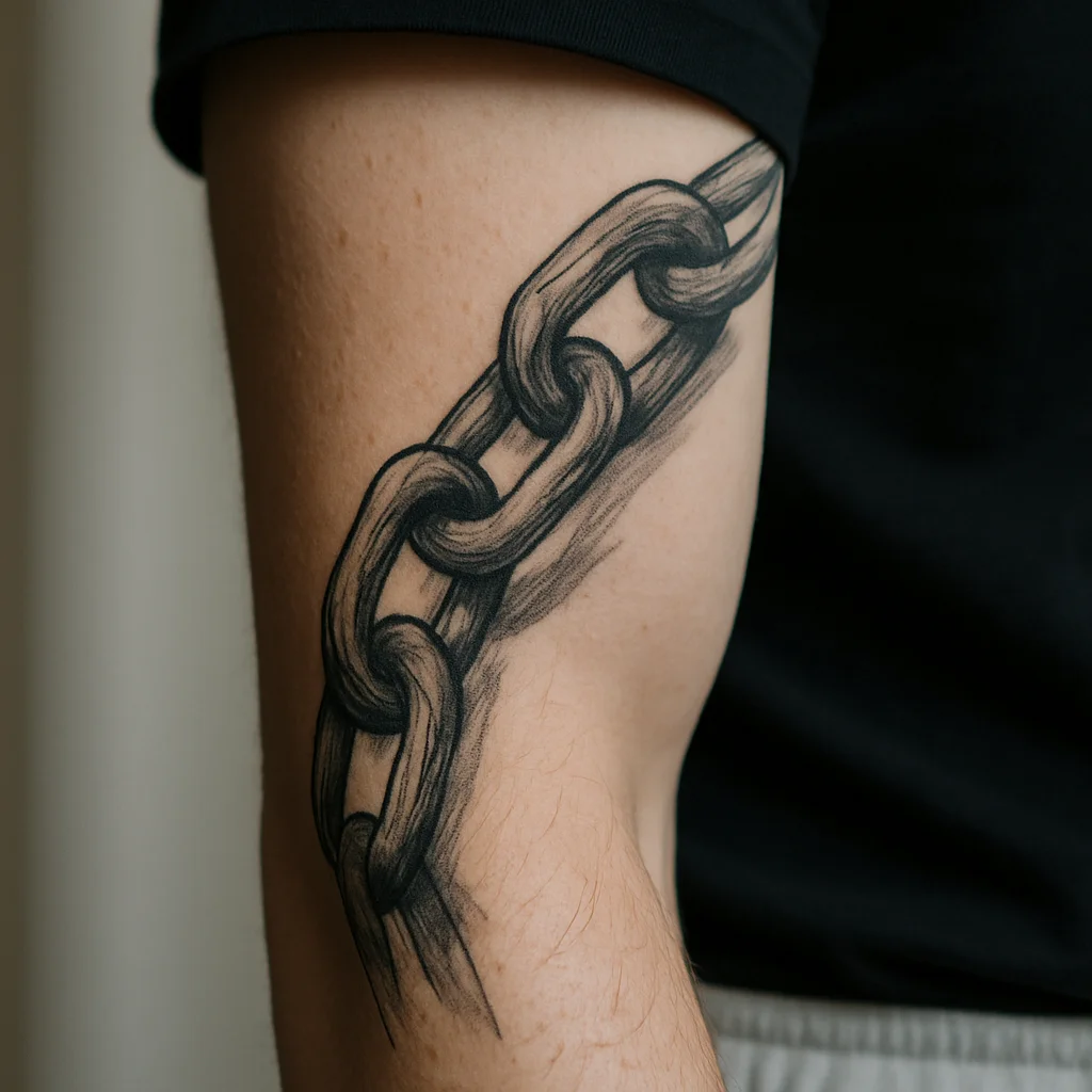 Realistic heavy chain link band with shading wrapping a man's outer forearm