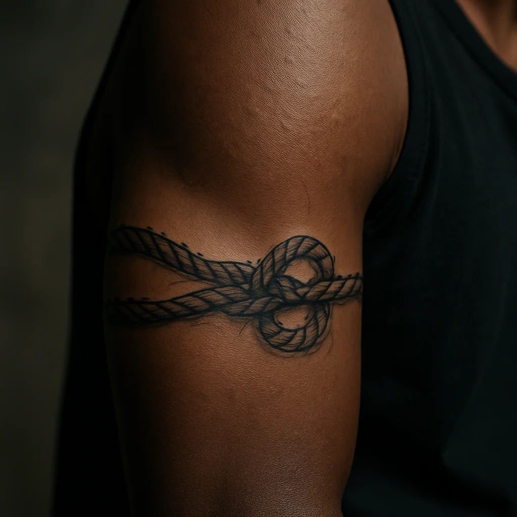 Rope armband with figure-eight knot on the outer bicep in illustrative style