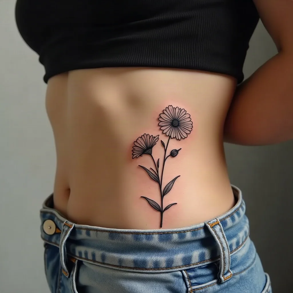 September aster and October marigold on a shared stem along the ribcage