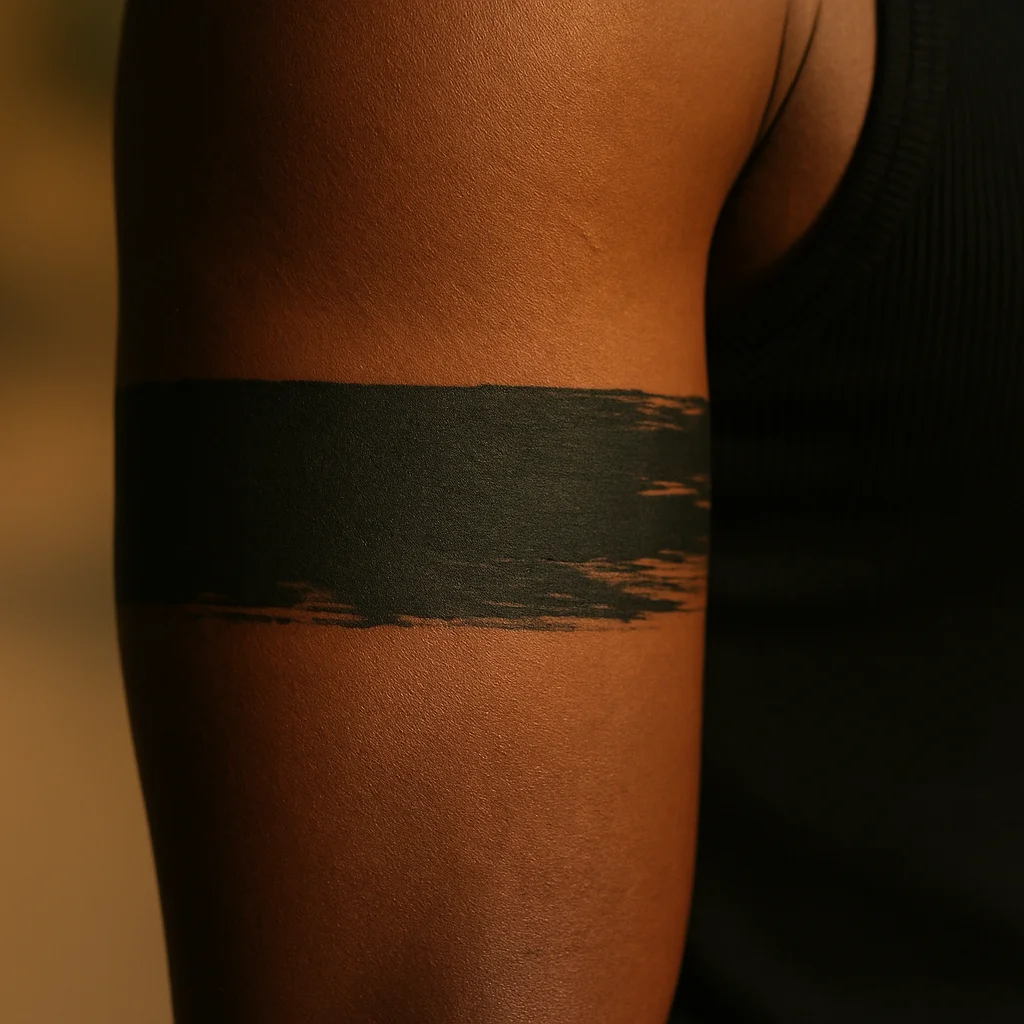 Textured brushed-edge black armband with dry-brush strokes on the bicep