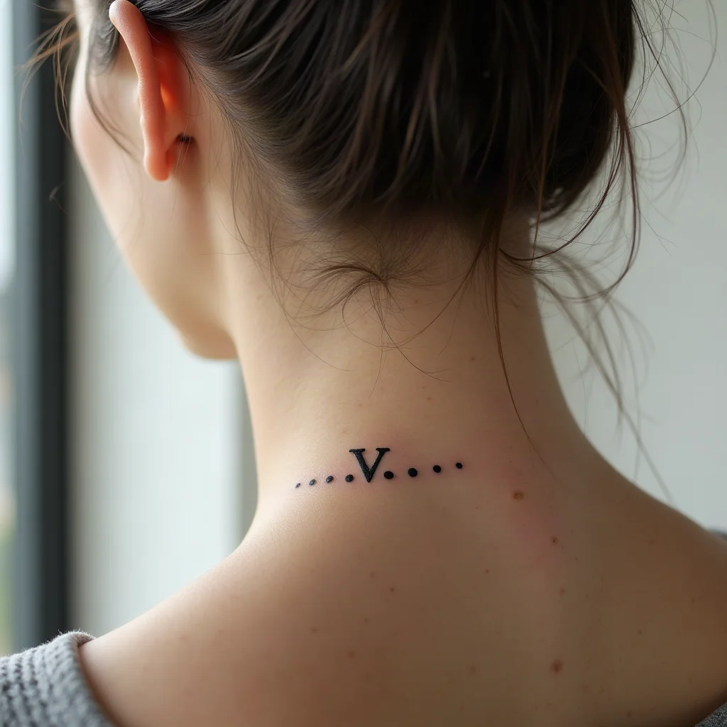 Tiny minimalist Roman numeral date with dot separators tattooed behind the ear
